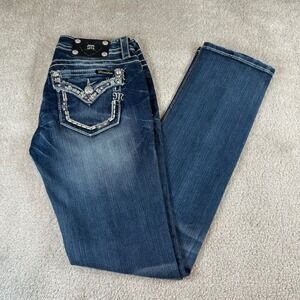 Miss Me Womens Jeans Embellished Pockets Straight Leg Dark Blue Denim Size 28